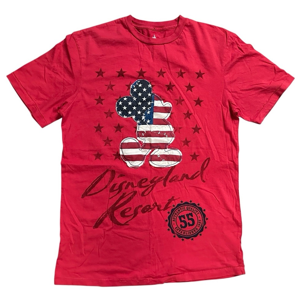Disney Disneyland Resort Red Mickey Mouse American Flag Stars Patriotic Shirt S